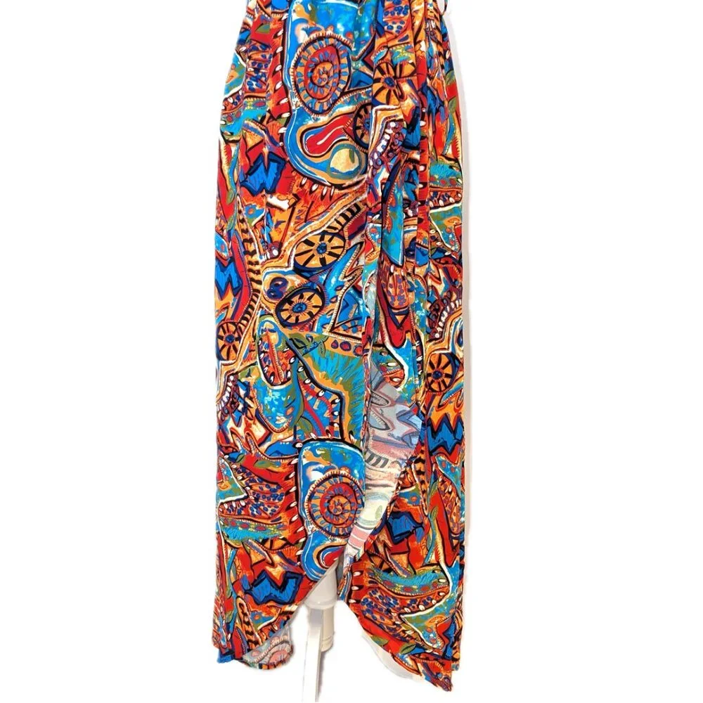 NWT Cupshe | Abstract Rhythm Multicolor Maxi Dress Orange & Blue | Size Large - Picture 4 of 14